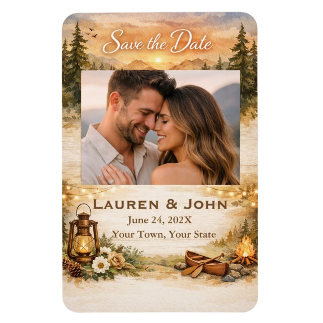 Flexible Rustic Romance Photo Save The Date Wedding Magnet (Vertical)