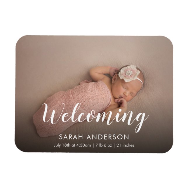 Flexible Script Welcome Baby Photo Magnet (Horizontal)