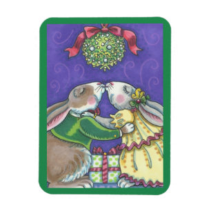 Flexible Sous la Mistletoe CHRISTMAS RABBITS MAGNET