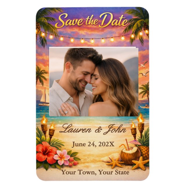 Flexible Tropical Harmony Photo Save Date Wedding Magnet (Vertical)