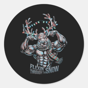 Flexin Through The Snow Funny Christmas Gym Workou Classic Round Sticker