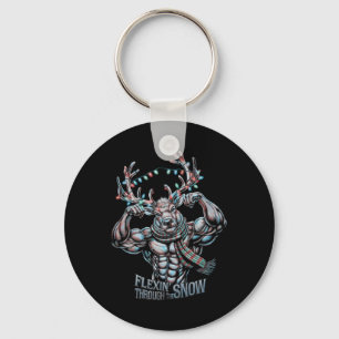 Flexin Through The Snow Funny Christmas Gym Workou Keychain