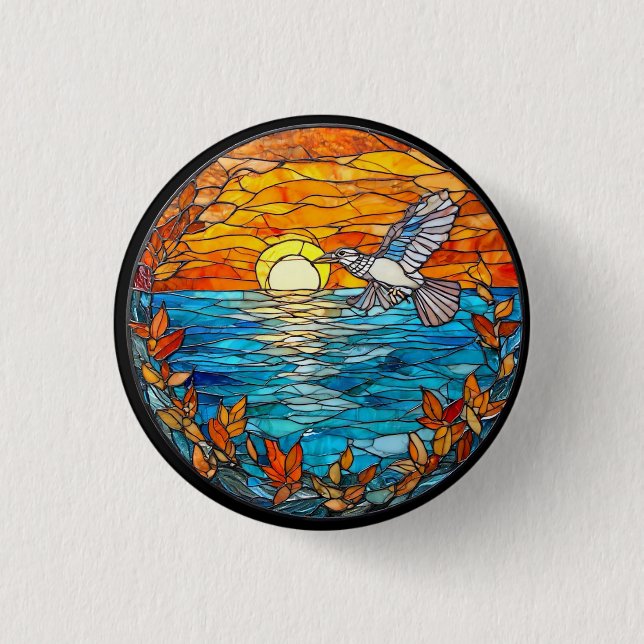 Flier Bird Over Sunset Ocean 1 Inch Round Button (Front)