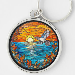 Flier Bird Over Sunset Ocean Keychain