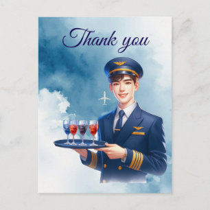 Flight attendance Air Hostess serving drinks Postcard
