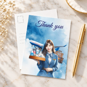 Flight attendance Air Hostess serving drinks Postcard