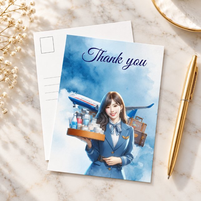 Flight attendance Air Hostess serving drinks Postcard (Creator Uploaded)
