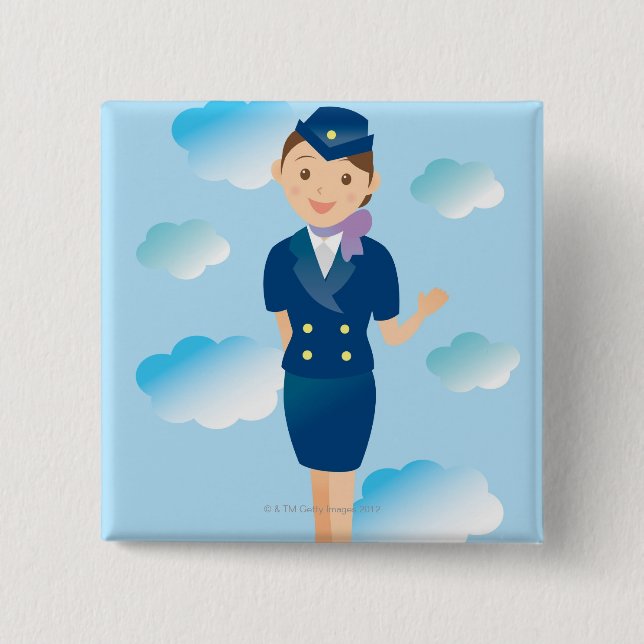 Flight Attendant 2 Inch Square Button (Front)