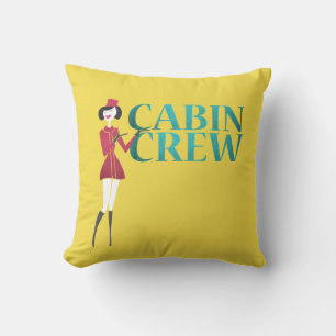 Flight Attendant with Cabin Crew Typography Throw Pillow
