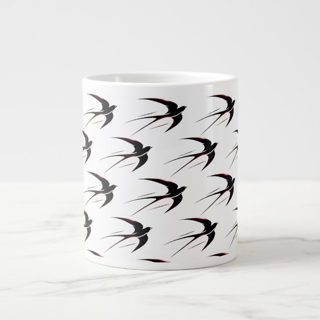 Flight Black Swallows Pattern Large Coffee Mug (Front)
