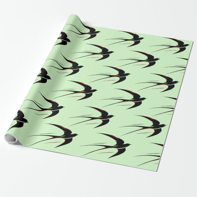 Flight Black Swallows Pattern Wrapping Paper (Unrolled)