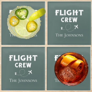 Flight Crew Airplane Fly Smokey Jade Personalized  Glass Coaster