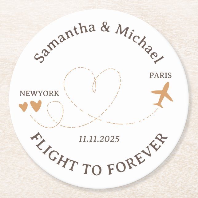 Flight forever Plane Travelling theme Wedding Round Paper Coaster (Front)