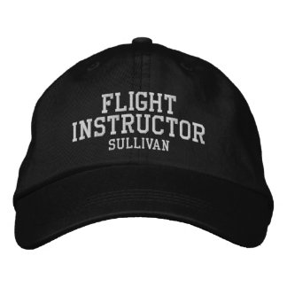 Flight Instructor Pilot Black and White Custom  Embroidered Hat