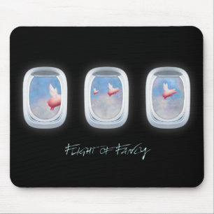 Flight of Fancy-Pigs fly past airplane windows Mouse Pad