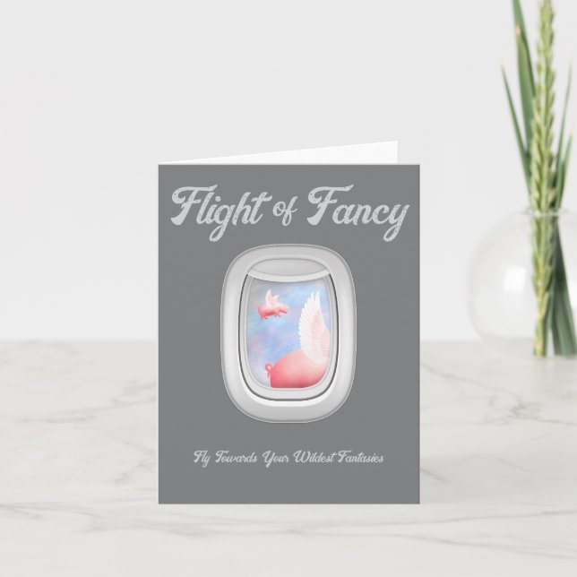 Flight of Fancy-Pigs Flying Past Airplane Window Card (Front)