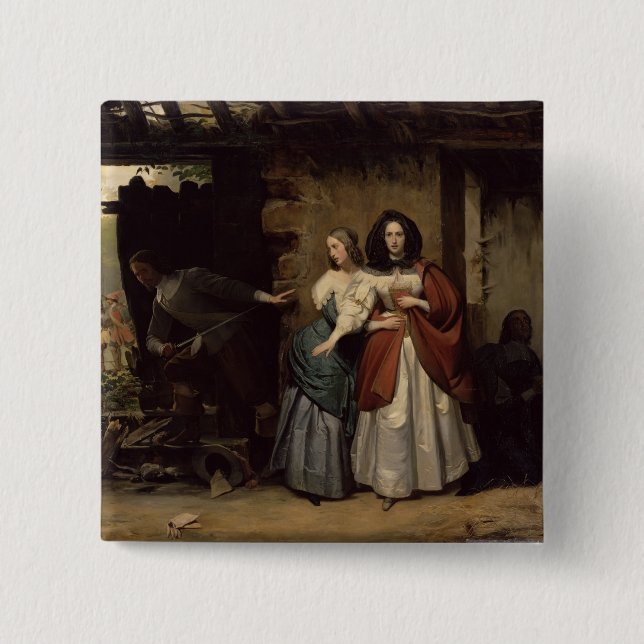 Flight of Henrietta-Maria France, Queen of 2 Inch Square Button (Front)