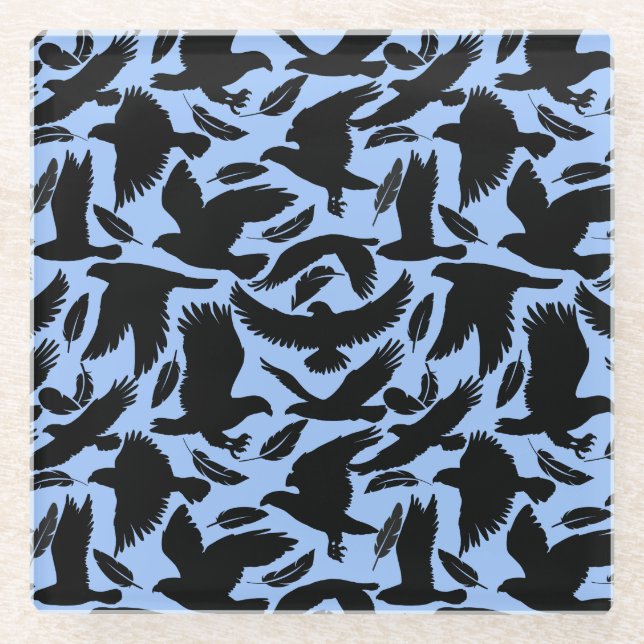Flight of the Eagles black.w L Blue BG Glass Coaster (Front)