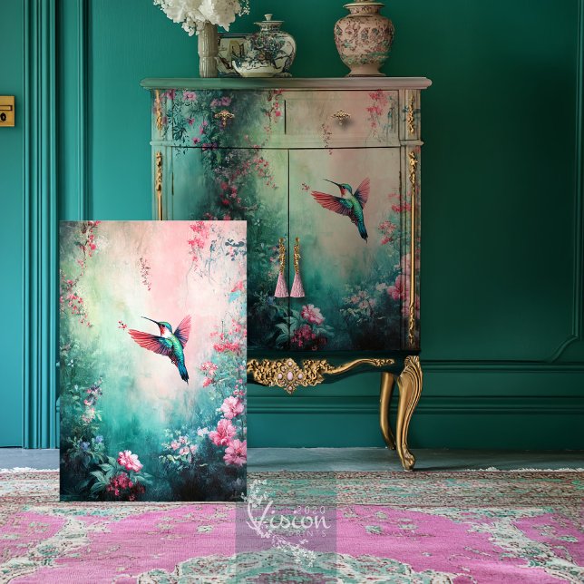 Flight of the Hummingbird, Ethereal Floral  Tissue Paper (Flight of the Hummingbird Ethereal Floral Garden Teal & Pink Decoupage Tissue Paper)