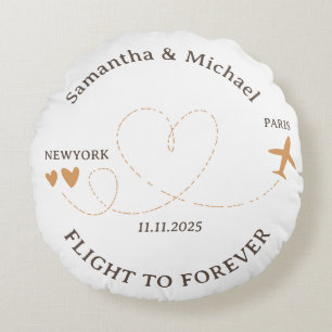 Flight Plane Travelling love side Wedding Round Pillow