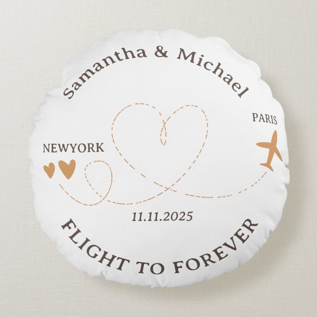 Flight Plane Travelling love side Wedding Round Pillow (Front)
