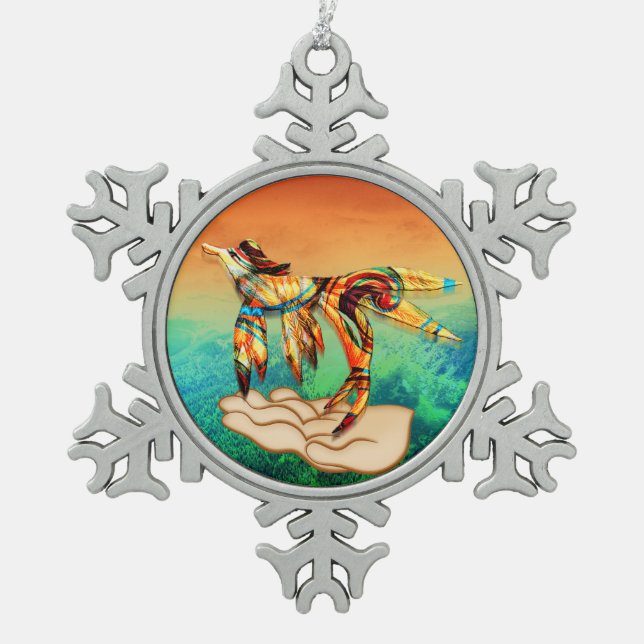 Flight Snowflake Pewter Christmas Ornament (Front)