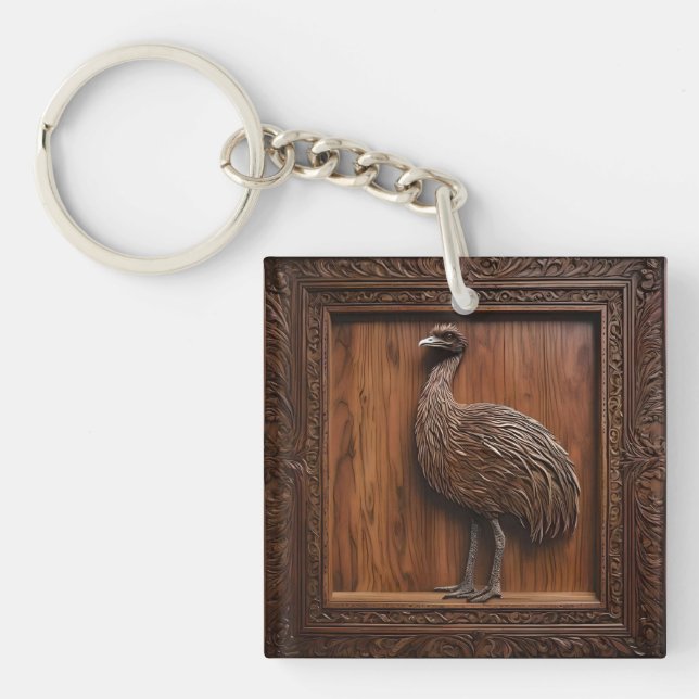 Flightless Wonders: Australian Emu Wood Print, Keychain (Front)