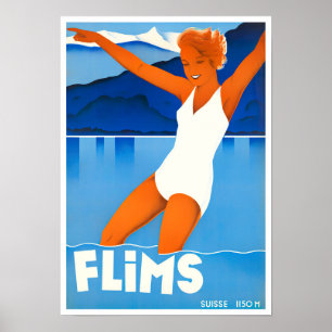 Flims Switzerland vintage travel Poster