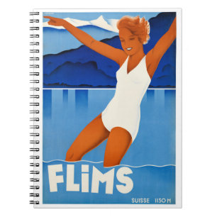 Flims Switzerland Vintage Travel Poster Restored Notebook