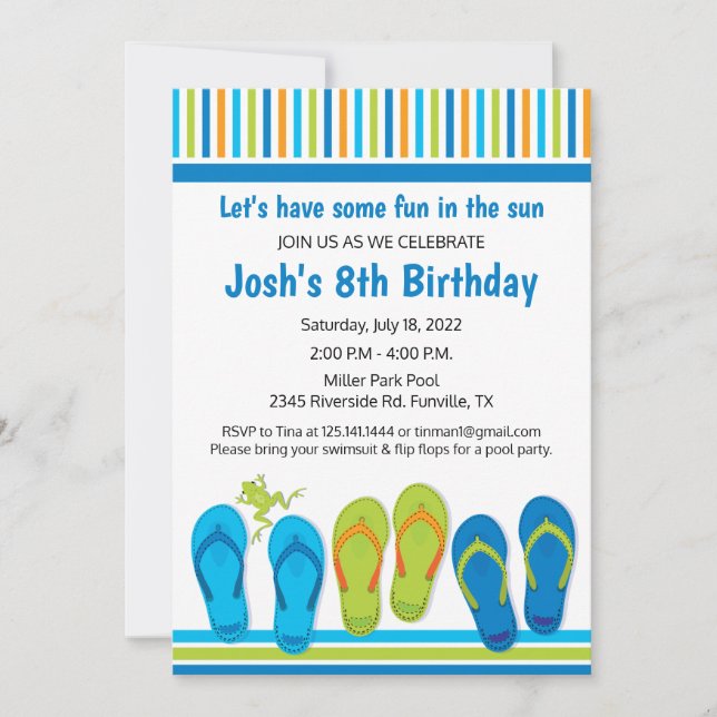 Flip Flop Anniversaire Fête Invitation Pool (Devant)