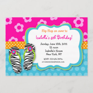Flip Flop Luau Pool Party Birthday Invitations