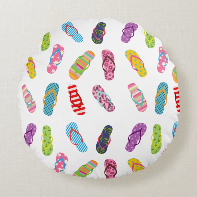 Flip Flop Pattern | Any background colour Round Pillow (Front)