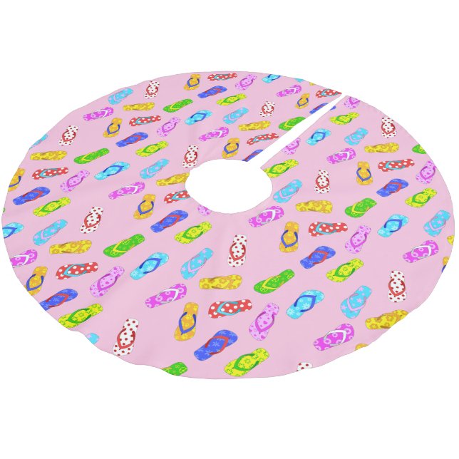 Flip Flop Pattern Pink Christmas Brushed Polyester Tree Skirt (Angled)