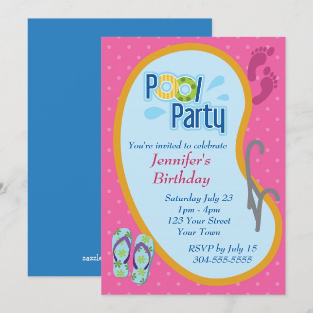 Flip Flop Pool Party Birthday Invitation (Front/Back)