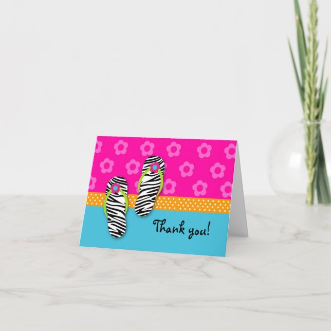 Flip Flop Pool Party Folded Thank you note cards (Front)