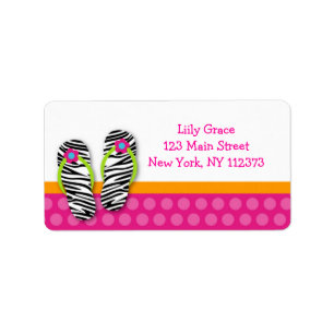 Flip Flop Pool Party Zebra Return Address Labels