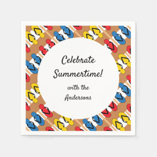 Flip Flop Primary Stripe Personalized Summer Party Napkin