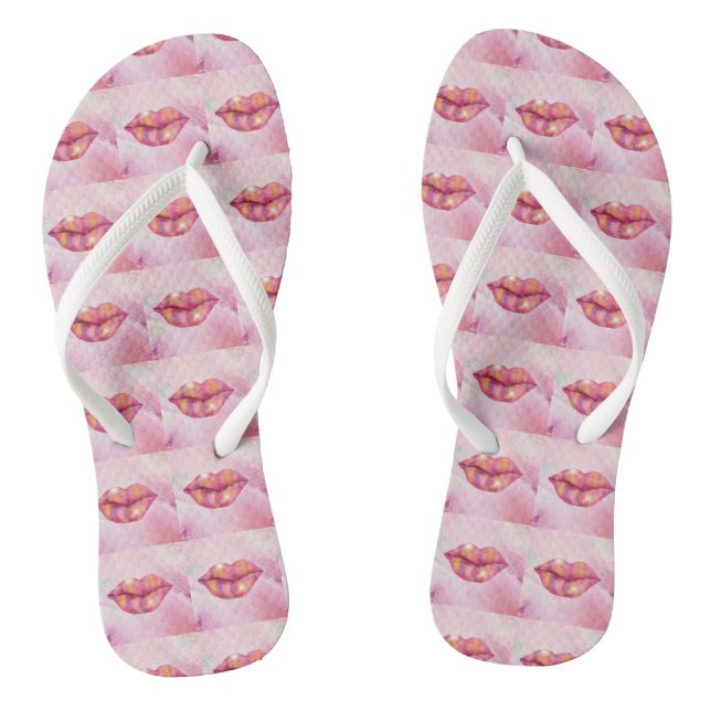 Flip Flop with Pink & Gold Coloured Lip Design (Footbed)