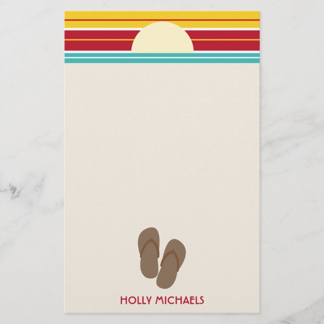 Flip Flops & 70s Inspired Beach Sunset Stationery (Front)