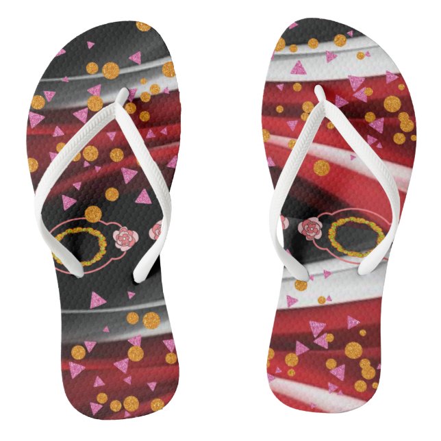 Flip Flops Abstract Red Black  (Footbed)