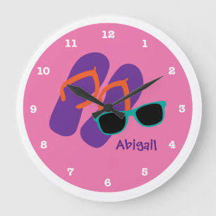 Flip Flops and Sunglasses Beach Pink Personalized Large Clock