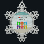 Flip-Flops Beach Love, colourful design, Snowflake Pewter Christmas Ornament<br><div class="desc">Flip-Flops Beach Love,  whimsical design</div>