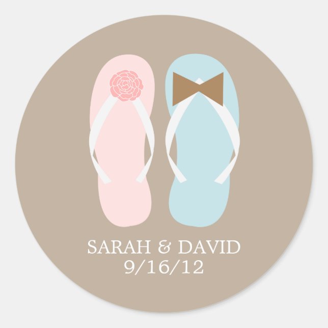 Flip Flops Beach Wedding Classic Round Sticker (Front)