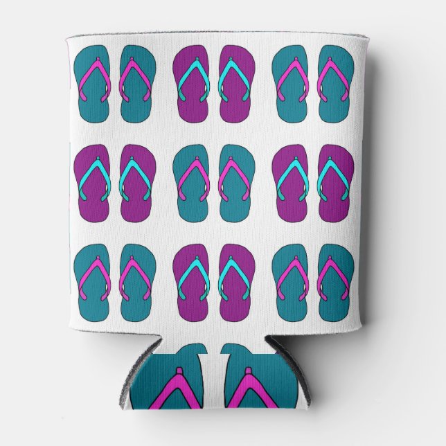 Flip Flops: Bright White Vintage. Can Cooler (Front)