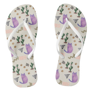 Flip Flops Cat Fish Cactus Paws Meow