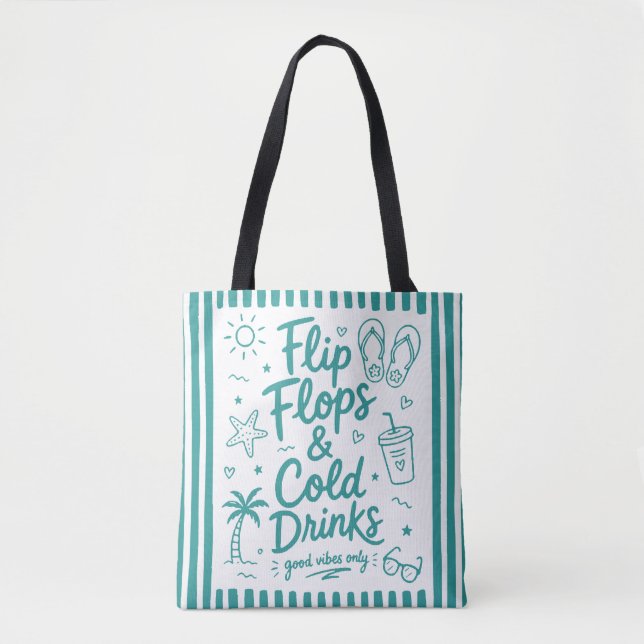 Flip Flops & Cold Drinks Summer Beach Tote Bag (Front)