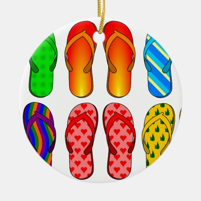 Flip Flops Colourful Fun Beach Theme Summer Gifts Ceramic Ornament (Front)