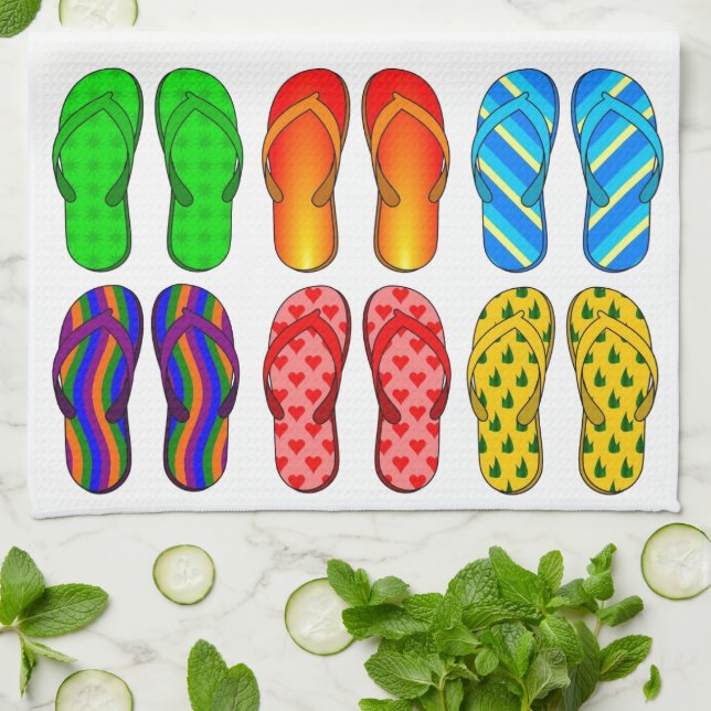 Flip Flops Colourful Fun Beach Theme Summer Gifts Kitchen Towel (Folded)