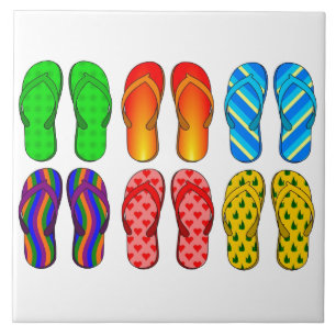 Flip Flops Colourful Fun Beach Theme Summer Gifts Tile
