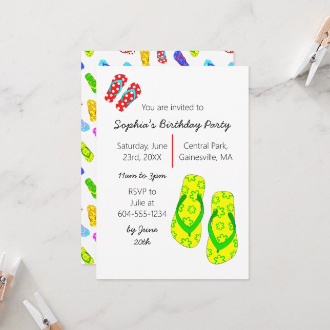 Flip Flops été Anniversaire Fête Invitation (Devant/Arrière en situation)